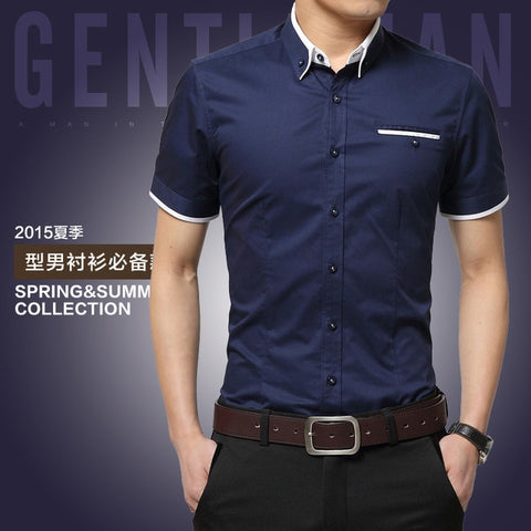 Image of 2020 New Arrival Brand Men's Summer Business Shirt Short Sleeves Turn-down Collar Tuxedo Shirt Shirt Men Shirts Big Size 5XL