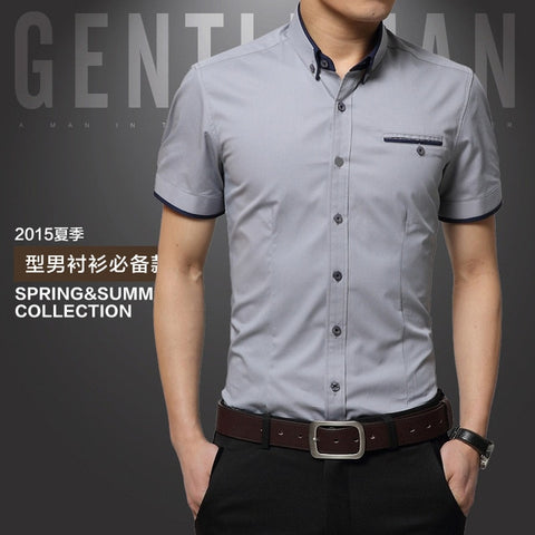 Image of 2020 New Arrival Brand Men's Summer Business Shirt Short Sleeves Turn-down Collar Tuxedo Shirt Shirt Men Shirts Big Size 5XL