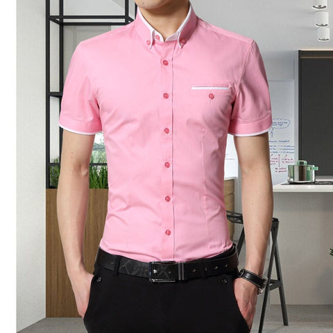 Image of 2020 New Arrival Brand Men's Summer Business Shirt Short Sleeves Turn-down Collar Tuxedo Shirt Shirt Men Shirts Big Size 5XL