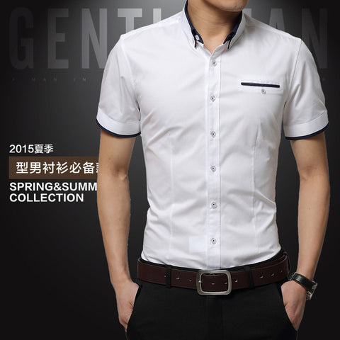 Image of 2020 New Arrival Brand Men's Summer Business Shirt Short Sleeves Turn-down Collar Tuxedo Shirt Shirt Men Shirts Big Size 5XL