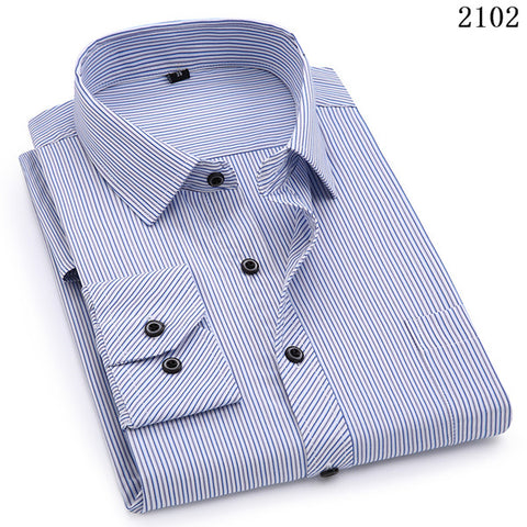 Image of Plus Large Size 8XL 7XL 6XL 5XL 4XL Mens Business Casual Long Sleeved Shirt Classic Striped Male Social Dress Shirts Purple Blue