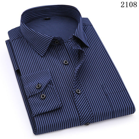 Image of Plus Large Size 8XL 7XL 6XL 5XL 4XL Mens Business Casual Long Sleeved Shirt Classic Striped Male Social Dress Shirts Purple Blue