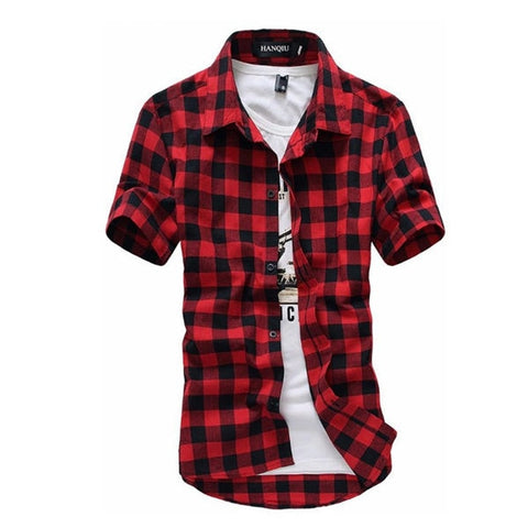 Image of Red And Black Plaid Shirt Men Shirts 2020 New Summer Fashion Chemise Homme Mens Checkered Shirts Short Sleeve Shirt Men Blouse