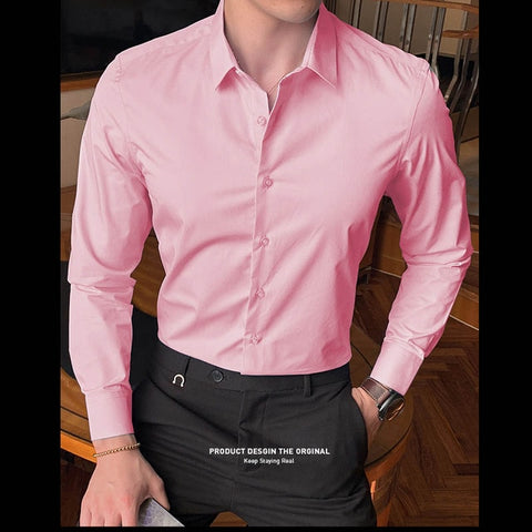 Image of 2019 New Fashion Cotton Long Sleeve Shirt Solid Slim Fit Male Social Casual Business White Black Dress Shirt 5XL 6XL 7XL 8XL