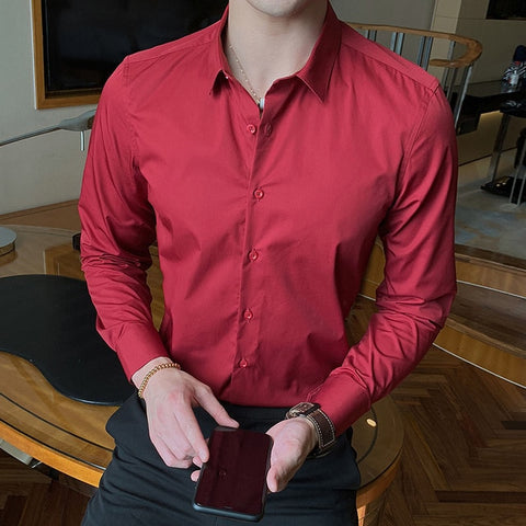 Image of 2019 New Fashion Cotton Long Sleeve Shirt Solid Slim Fit Male Social Casual Business White Black Dress Shirt 5XL 6XL 7XL 8XL