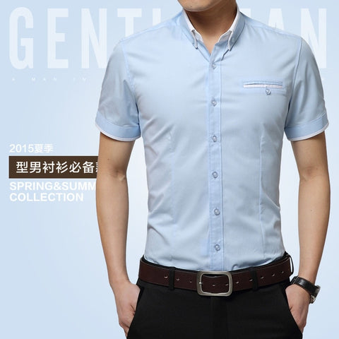 Image of 2020 New Arrival Brand Men's Summer Business Shirt Short Sleeves Turn-down Collar Tuxedo Shirt Shirt Men Shirts Big Size 5XL