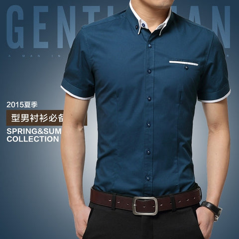 Image of 2020 New Arrival Brand Men's Summer Business Shirt Short Sleeves Turn-down Collar Tuxedo Shirt Shirt Men Shirts Big Size 5XL