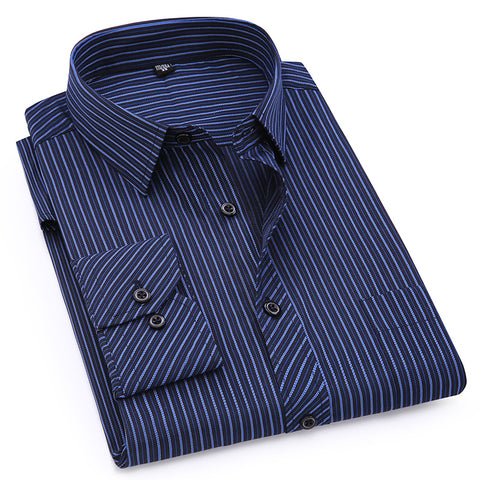 Image of Plus Large Size 8XL 7XL 6XL 5XL 4XL Mens Business Casual Long Sleeved Shirt Classic Striped Male Social Dress Shirts Purple Blue