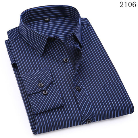 Image of Plus Large Size 8XL 7XL 6XL 5XL 4XL Mens Business Casual Long Sleeved Shirt Classic Striped Male Social Dress Shirts Purple Blue