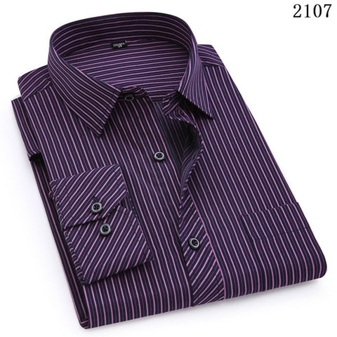 Image of Plus Large Size 8XL 7XL 6XL 5XL 4XL Mens Business Casual Long Sleeved Shirt Classic Striped Male Social Dress Shirts Purple Blue