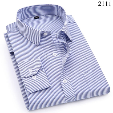 Image of Plus Large Size 8XL 7XL 6XL 5XL 4XL Mens Business Casual Long Sleeved Shirt Classic Striped Male Social Dress Shirts Purple Blue