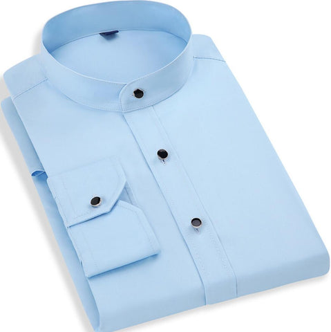Image of 2019 Spring new collar shirt maa1 men's cotton long-sleeved business round neck men's white shirt Slim cotton xkj113-01-27