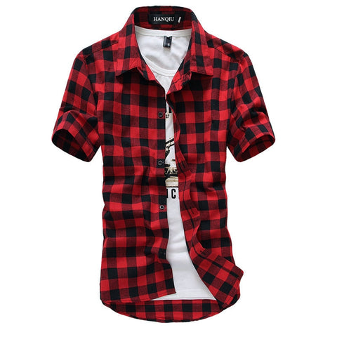 Image of Red And Black Plaid Shirt Men Shirts 2020 New Summer Fashion Chemise Homme Mens Checkered Shirts Short Sleeve Shirt Men Blouse