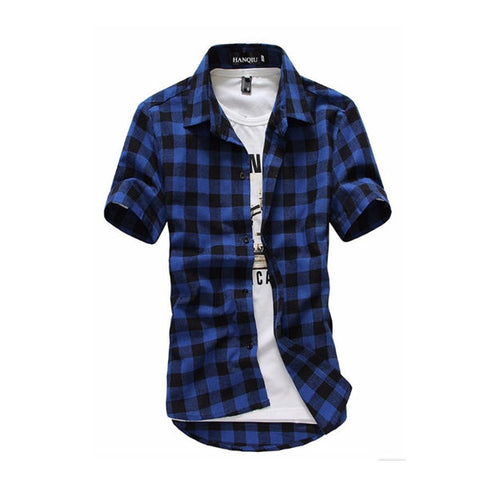 Image of Red And Black Plaid Shirt Men Shirts 2020 New Summer Fashion Chemise Homme Mens Checkered Shirts Short Sleeve Shirt Men Blouse