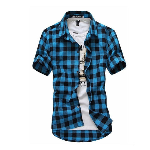 Image of Red And Black Plaid Shirt Men Shirts 2020 New Summer Fashion Chemise Homme Mens Checkered Shirts Short Sleeve Shirt Men Blouse