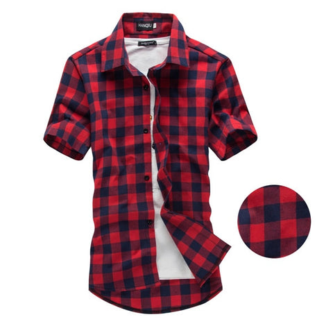 Image of Red And Black Plaid Shirt Men Shirts 2020 New Summer Fashion Chemise Homme Mens Checkered Shirts Short Sleeve Shirt Men Blouse